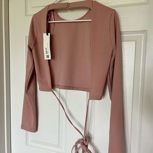 Zara NWT Cropped Open Back Top with Ties Pale Pink Size Medium M Bloggers Fav